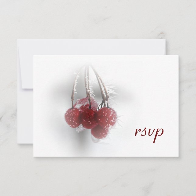 Red Frosty Berries Winter Wedding RSVP (Front)