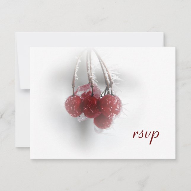 Red Frosty Berries Winter Wedding RSVP Card (Front)