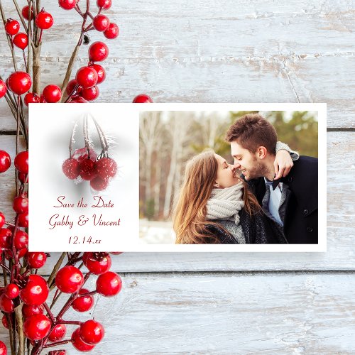 Red Frosty Berries Winter Wedding Save the Date