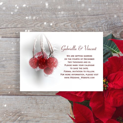 Red Frosty Berries Winter Wedding Save the Date Invitation