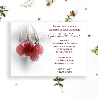 Red Frosty Berries Winter Wedding Shower Invitation
