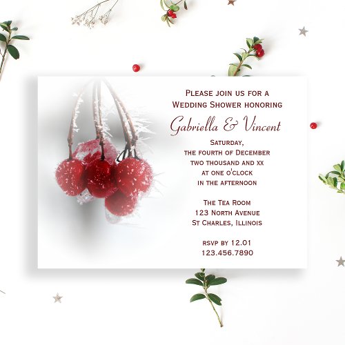 Red Frosty Berries Winter Wedding Shower Invitation