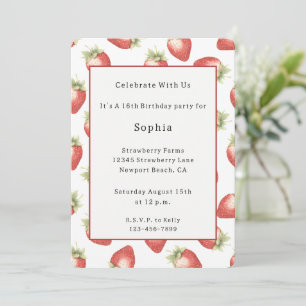 Red Fruit Strawberries Birthday Invitation