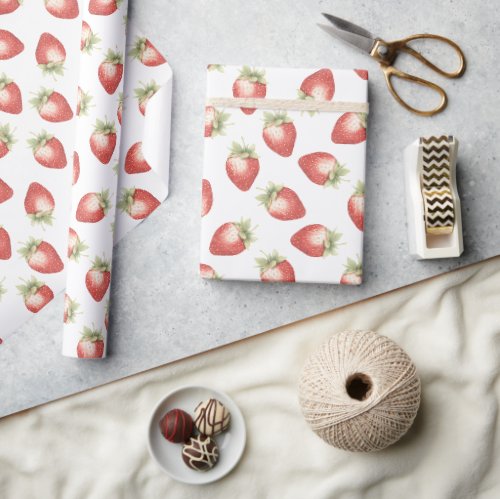 Red Fruit Strawberries Birthday Wrapping Paper