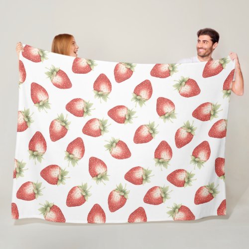 Red Fruit Strawberries Fleece Blanket