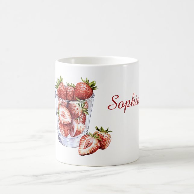 Red Fruit Strawberries Glass Coffee Mug (Center)