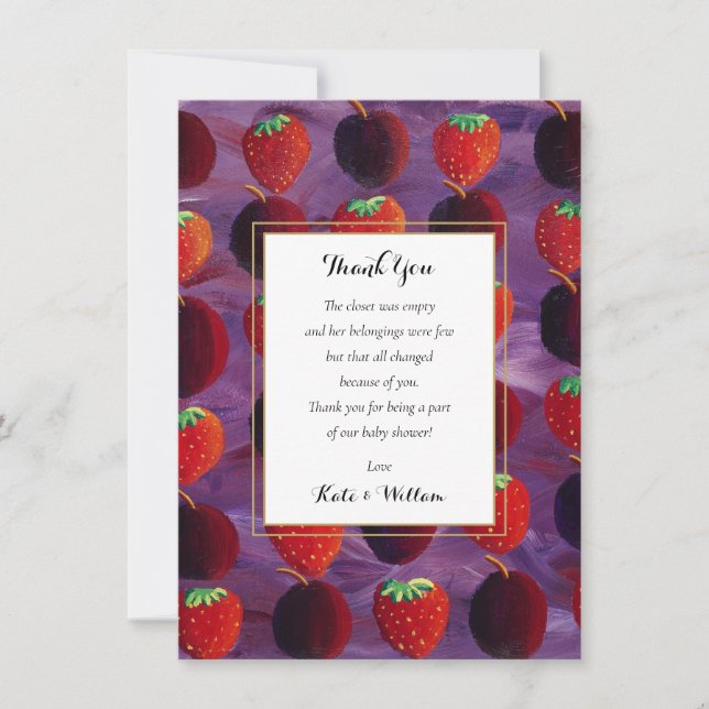 Red Fruits Country Baby Shower / Sprinkle Poem Thank You Card (Front)