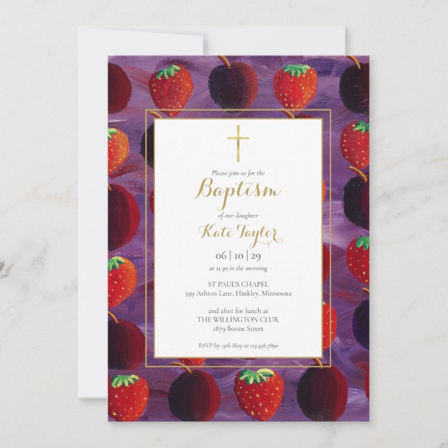 Red Fruits Country Baptism Christening Invitation (Front)