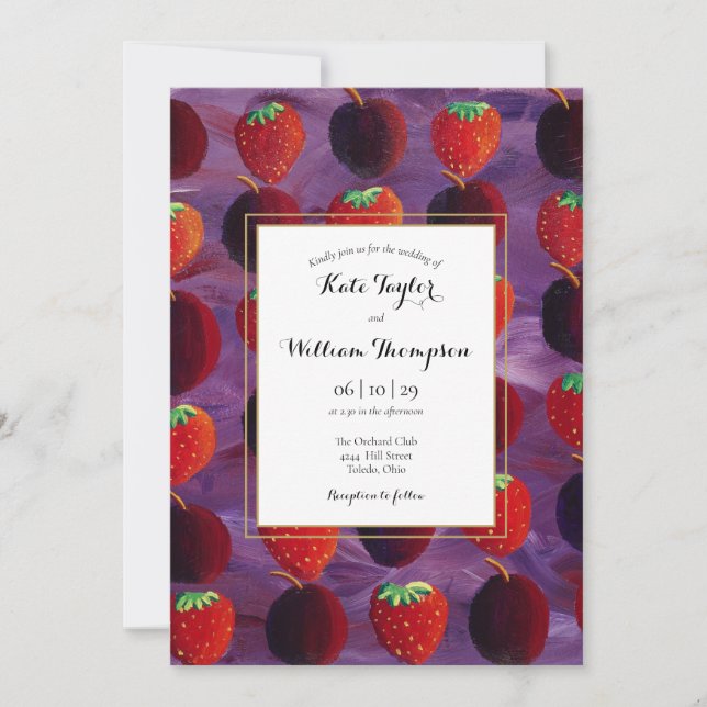 Red Fruits Country Photo Wedding Invitation (Front)