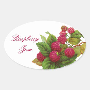 RED FRUITS PRESERVE / RASPBERRIES OVAL STICKER