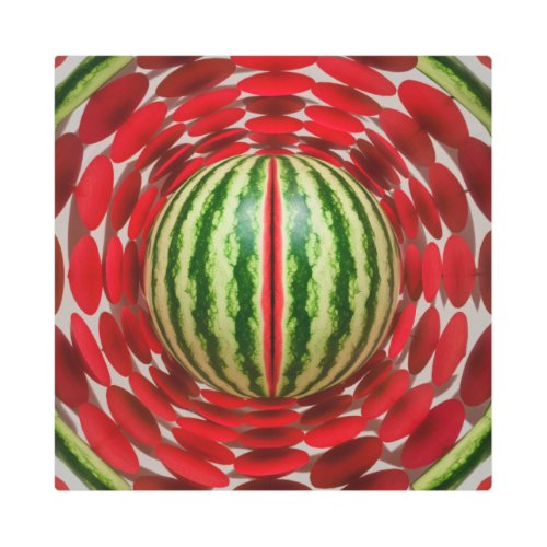 Red Fruity Melon Mirage 3D Metal Print
