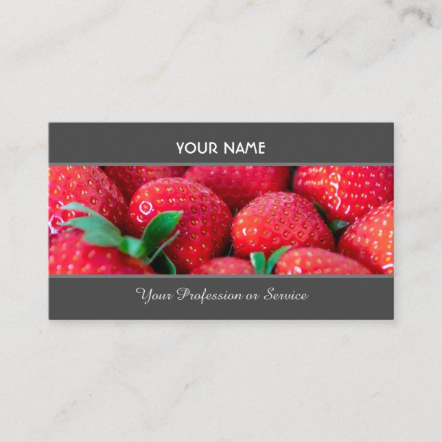 Red fruity strawberry ensemble for farmers business card (Front)