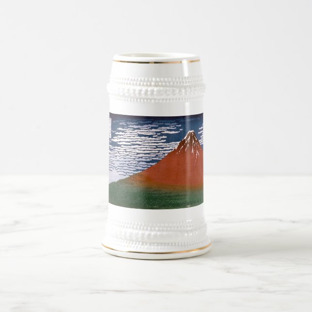 Red Fuji, Aka Fujiyama Volcano Katsushika Hokusai Beer Stein (Center)