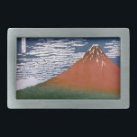 Red Fuji, Aka Fujiyama Volcano Katsushika Hokusai Belt Buckle<br><div class="desc">The scene captured in the Japanese woodblock print, "Fine Wind, Clear Morning" (also known as "Red Fuji" or "Aka Fuji"), is a breathtaking display of Mount Fuji bathed in the vibrant hues of sunrise. This artwork is part of Katsushika Hokusai's famed series, "Thirty-six Views of Mount Fuji, " created between...</div>