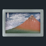 Red Fuji, Aka Fujiyama Volcano Katsushika Hokusai Belt Buckle<br><div class="desc">The scene captured in the Japanese woodblock print, "Fine Wind, Clear Morning" (also known as "Red Fuji" or "Aka Fuji"), is a breathtaking display of Mount Fuji bathed in the vibrant hues of sunrise. This artwork is part of Katsushika Hokusai's famed series, "Thirty-six Views of Mount Fuji, " created between...</div>