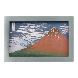 Red Fuji, Aka Fujiyama Volcano Katsushika Hokusai Belt Buckle