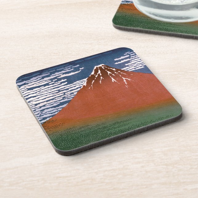 Red Fuji, Aka Fujiyama Volcano Katsushika Hokusai Beverage Coaster (Left Side)