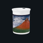 Red Fuji, Aka Fujiyama Volcano Katsushika Hokusai Beverage Pitcher<br><div class="desc">The scene captured in the Japanese woodblock print, "Fine Wind, Clear Morning" (also known as "Red Fuji" or "Aka Fuji"), is a breathtaking display of Mount Fuji bathed in the vibrant hues of sunrise. This artwork is part of Katsushika Hokusai's famed series, "Thirty-six Views of Mount Fuji, " created between...</div>