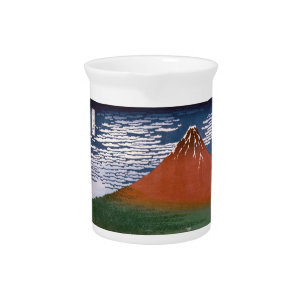Red Fuji, Aka Fujiyama Volcano Katsushika Hokusai Beverage Pitcher