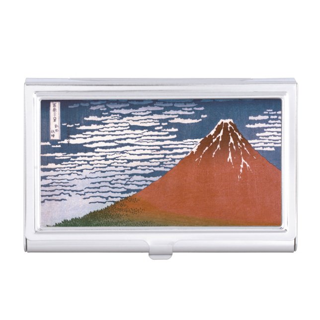 Red Fuji, Aka Fujiyama Volcano Katsushika Hokusai Business Card Case (Front)