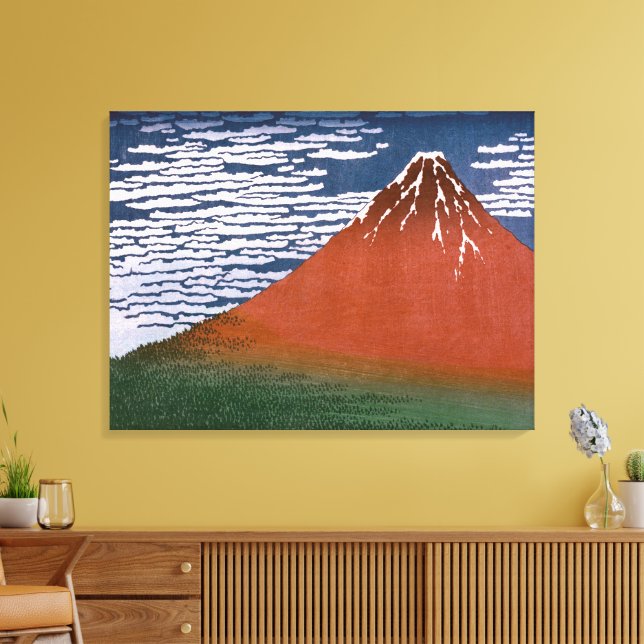 Red Fuji, Aka Fujiyama Volcano Katsushika Hokusai Canvas Print (Insitu(LivingRoom))