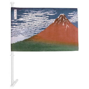Red Fuji, Aka Fujiyama Volcano Katsushika Hokusai Car Flag