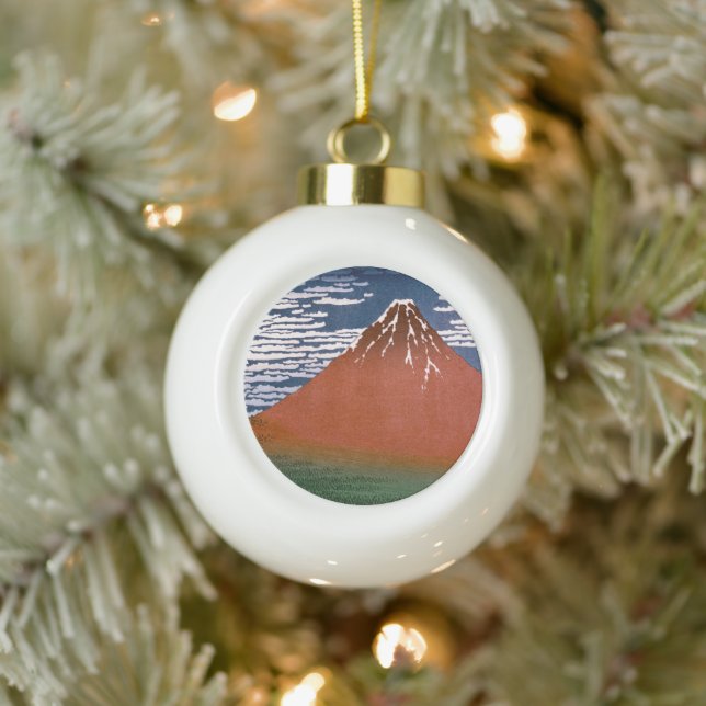 Red Fuji, Aka Fujiyama Volcano Katsushika Hokusai Ceramic Ball Christmas Ornament (Tree)