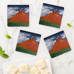 Red Fuji, Aka Fujiyama Volcano Katsushika Hokusai Coaster Set