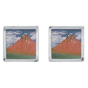 Red Fuji, Aka Fujiyama Volcano Katsushika Hokusai Cufflinks