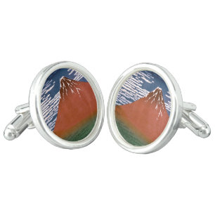 Red Fuji, Aka Fujiyama Volcano Katsushika Hokusai Cufflinks