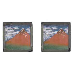 Red Fuji, Aka Fujiyama Volcano Katsushika Hokusai Cufflinks