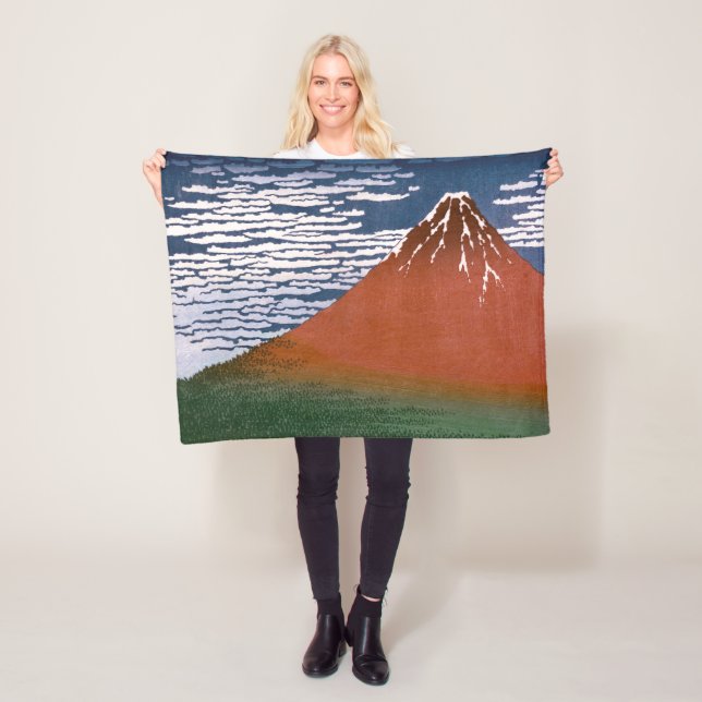Red Fuji, Aka Fujiyama Volcano Katsushika Hokusai Fleece Blanket (In Situ)