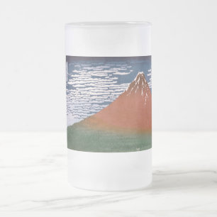 Red Fuji, Aka Fujiyama Volcano Katsushika Hokusai Frosted Glass Beer Mug