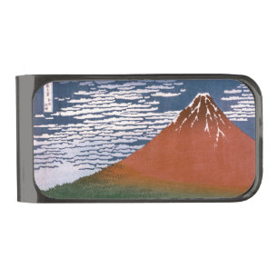 Red Fuji, Aka Fujiyama Volcano Katsushika Hokusai Gunmetal Finish Money Clip