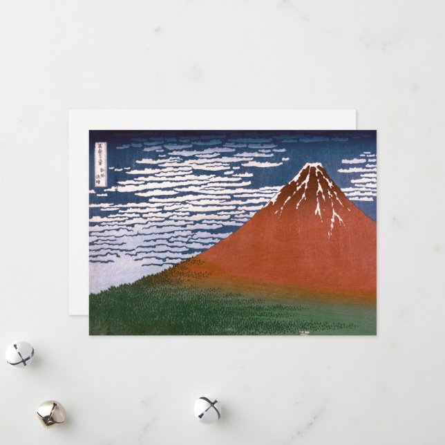 Red Fuji, Aka Fujiyama Volcano Katsushika Hokusai Holiday Card (Front/Back In Situ)