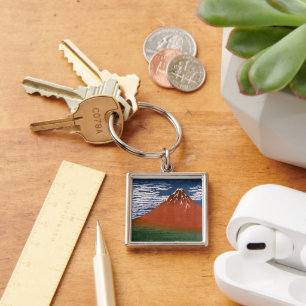 Red Fuji, Aka Fujiyama Volcano Katsushika Hokusai Keychain