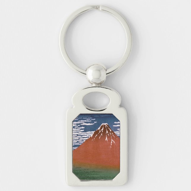 Red Fuji, Aka Fujiyama Volcano Katsushika Hokusai Keychain (Front)
