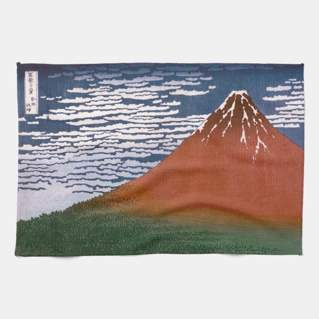 Red Fuji, Aka Fujiyama Volcano Katsushika Hokusai Kitchen Towel (Horizontal)