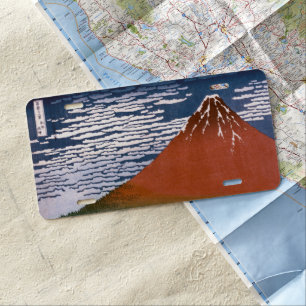 Red Fuji, Aka Fujiyama Volcano Katsushika Hokusai License Plate