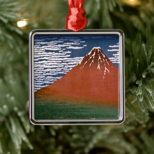 Red Fuji, Aka Fujiyama Volcano Katsushika Hokusai Metal Ornament (Tree)