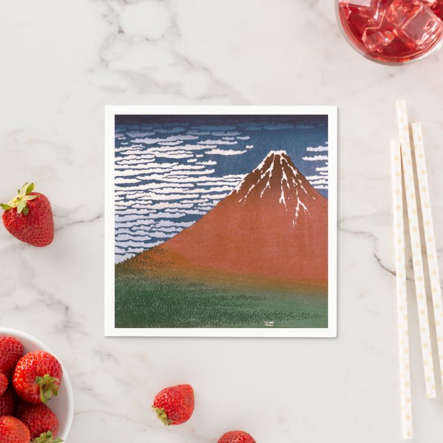 Red Fuji, Aka Fujiyama Volcano Katsushika Hokusai Napkins (Insitu)