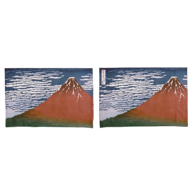 Red Fuji, Aka Fujiyama Volcano Katsushika Hokusai Pillow Case (Front-Set)