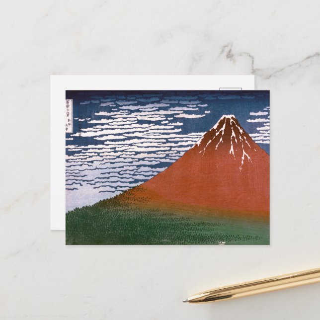Red Fuji, Aka Fujiyama Volcano Katsushika Hokusai Postcard (Front/Back In Situ)