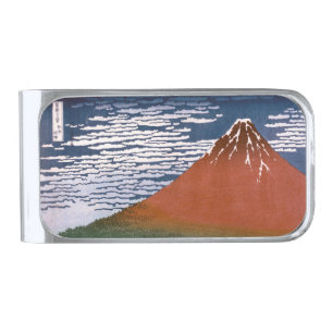 Red Fuji, Aka Fujiyama Volcano Katsushika Hokusai Silver Finish Money Clip
