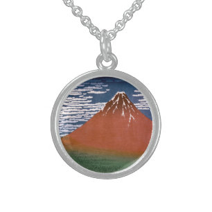 Red Fuji, Aka Fujiyama Volcano Katsushika Hokusai Sterling Silver Necklace