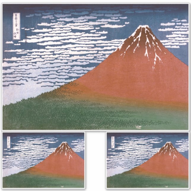 Red Fuji, Aka Fujiyama Volcano Katsushika Hokusai Sticker (Front)