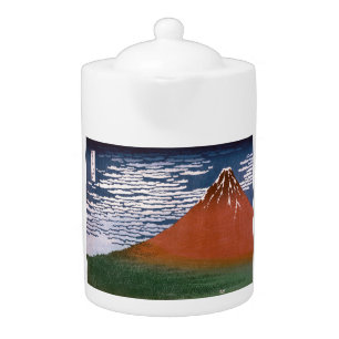 Red Fuji, Aka Fujiyama Volcano Katsushika Hokusai Teapot