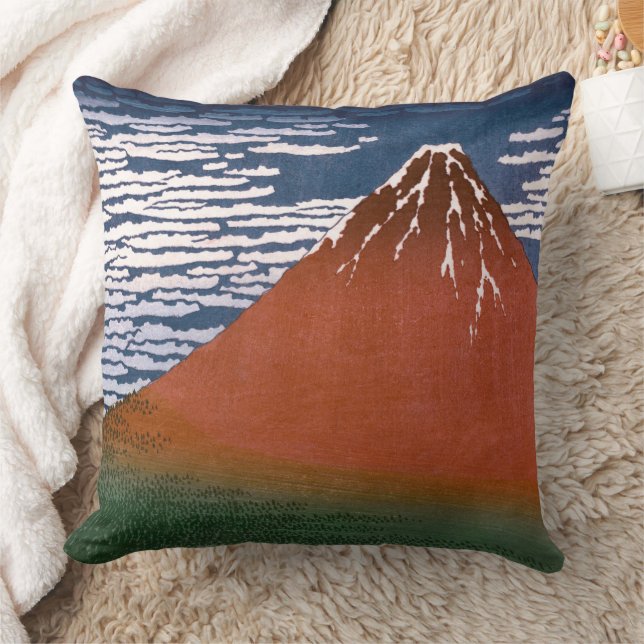 Red Fuji, Aka Fujiyama Volcano Katsushika Hokusai Throw Pillow (Blanket)