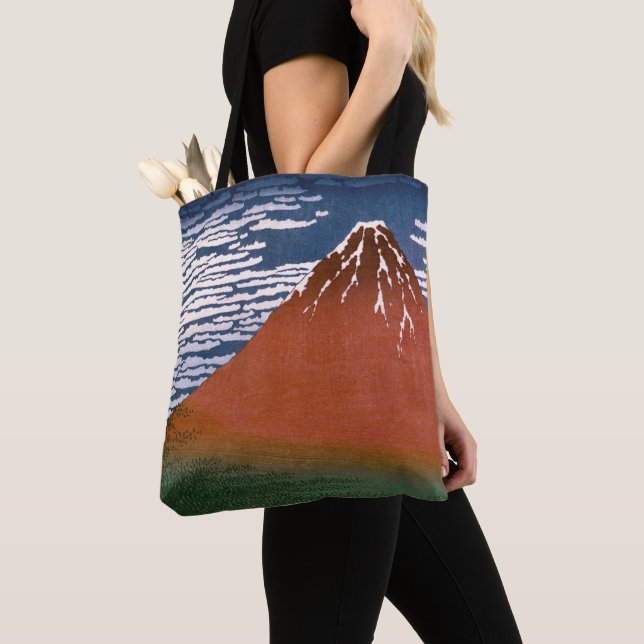 Red Fuji, Aka Fujiyama Volcano Katsushika Hokusai Tote Bag (Close Up)