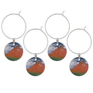 Red Fuji, Aka Fujiyama Volcano Katsushika Hokusai Wine Charm